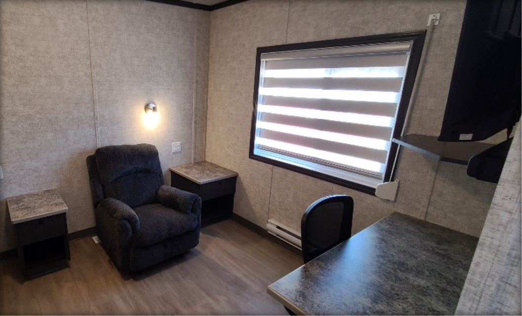Interiors of a Wellsite trailers provided by Whitetail rentals